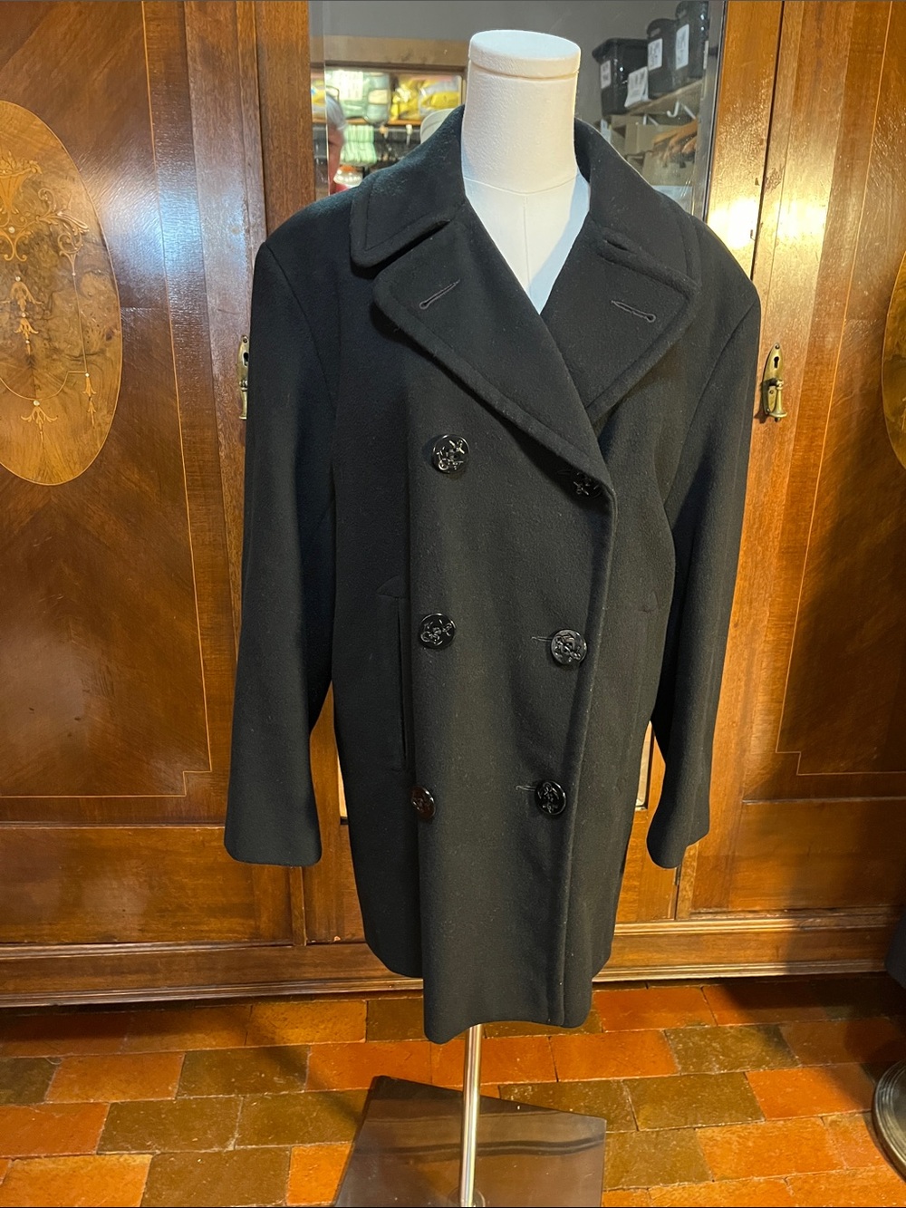 Size 10 SEARLE BLATT STUDIO Kashmir wool blend pea coat midnight blue 3380.